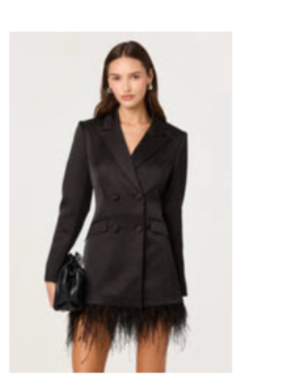 Astr Breonna Black Double-Breasted Blazer Dress with Feather Hem